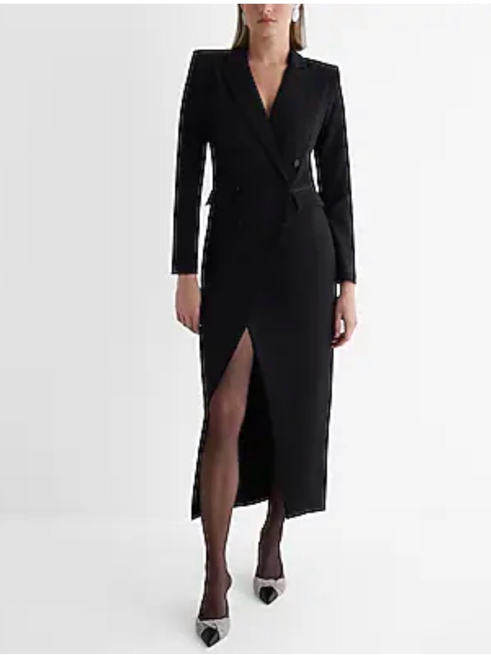 Express Black Blazer-Style Maxi Dress with Front Slit
